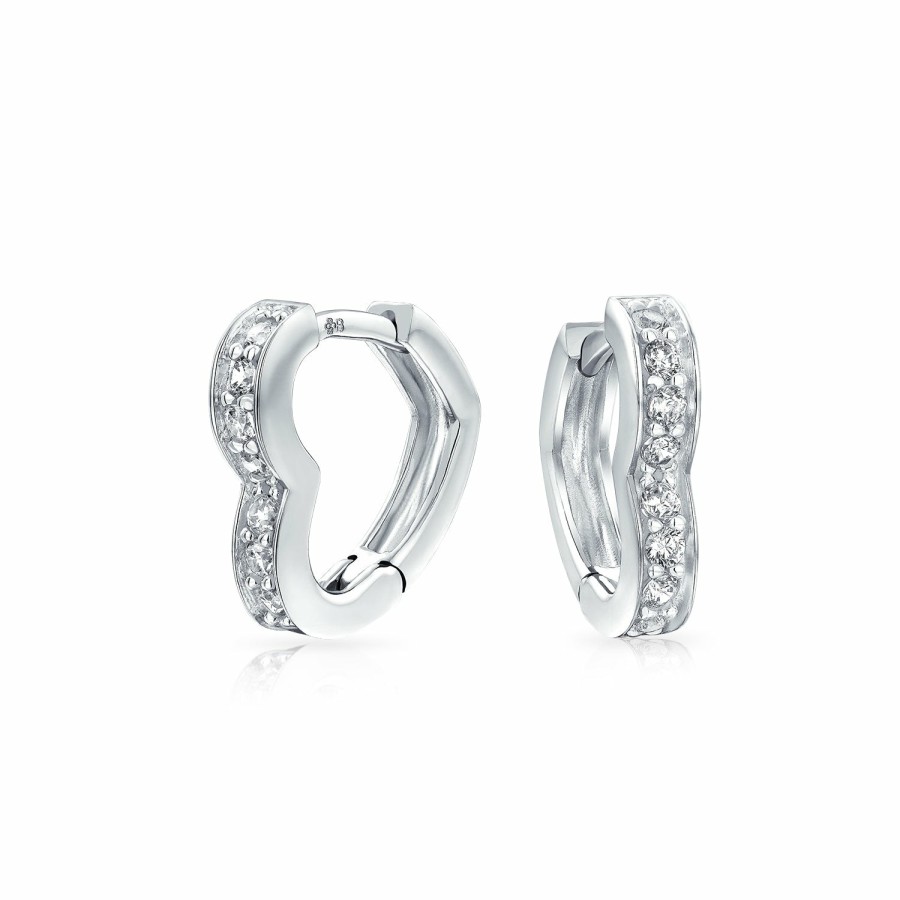 Shop Women Bling Jewelry Hoops Huggies Earrings | Open Heart Cubic Zirconia Cz Hoop Earrings .925Sterling Silver 1.5"