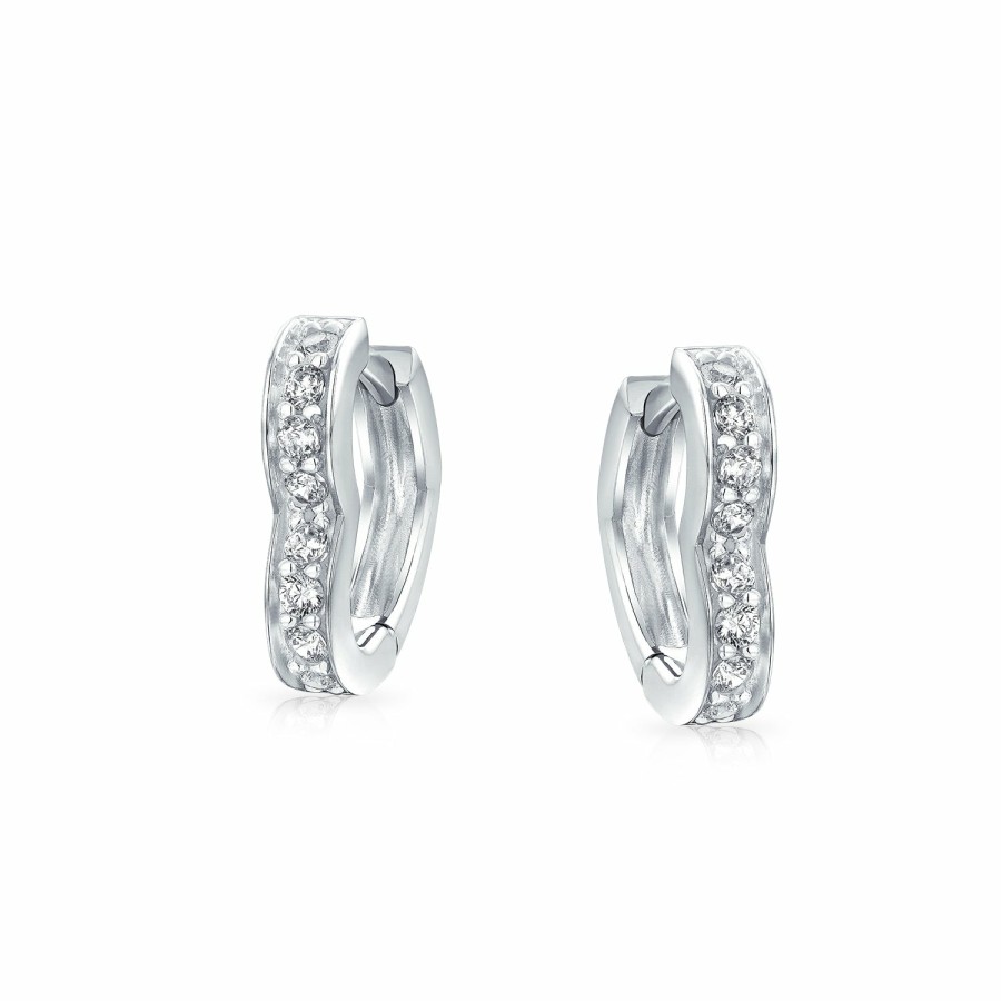 Shop Women Bling Jewelry Hoops Huggies Earrings | Open Heart Cubic Zirconia Cz Hoop Earrings .925Sterling Silver 1.5"