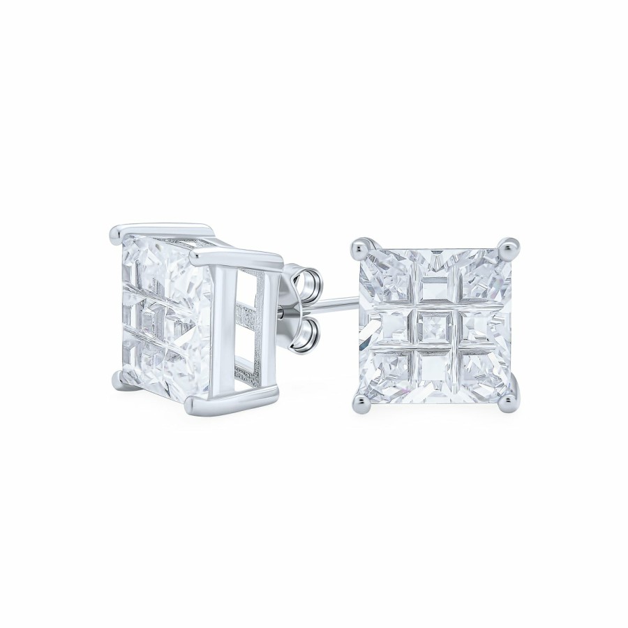 Shop Women Bling Jewelry Stud Earrings | Cz Square Invisible Cut Stud Earrings Plated 5-10 Mm