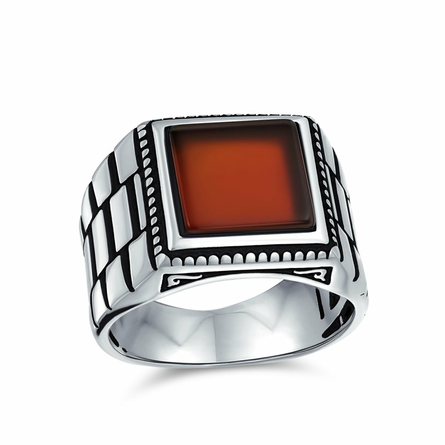 Shop Men Bling Jewelry Mens Rings | Mens Watch Band Style Gemstone Statement Rectangle Signet Ring Silver