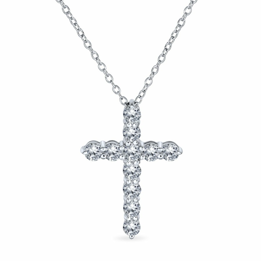 Shop Women Bling Jewelry Pendant Necklaces | Dainty Bridal Baguette Aaa Cz Cross Pendant Necklace Sterling