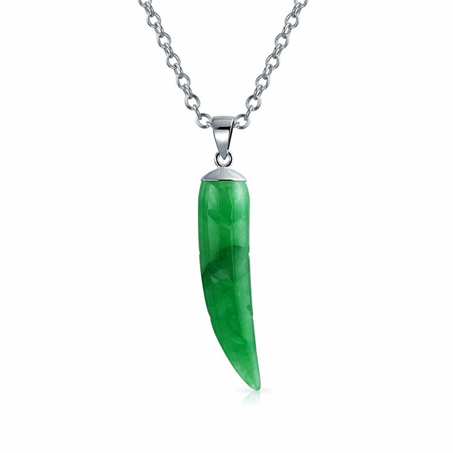 Shop Women Bling Jewelry Pendant Necklaces | Gemstone Necklace Italian Horn Shark Tooth Amulet Green Jade Pendant