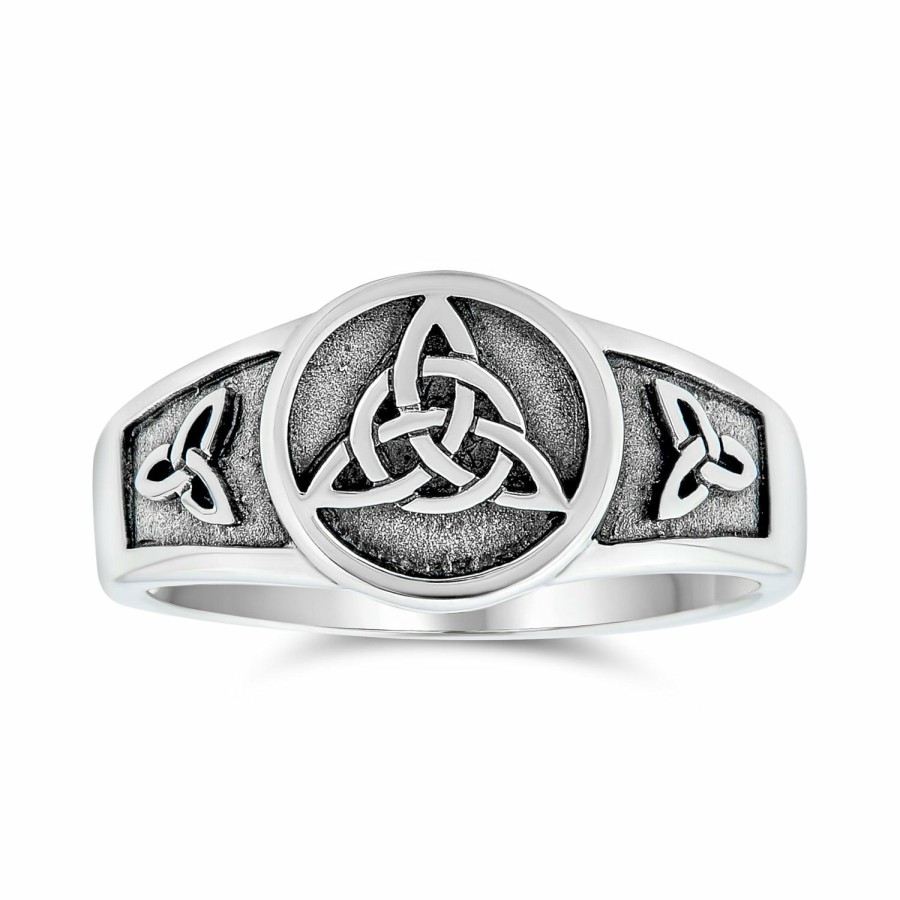 Shop Women Bling Jewelry Engravable Rings | Celtic Trinity Knot Triquetra Ring Signet Ring .925 Sterling Silver