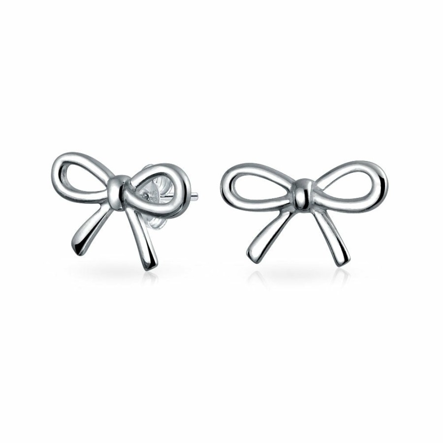 Shop Women Bling Jewelry | Simple Birthday Bow Stud Earrings Rose Gold Plated .925 Sterling