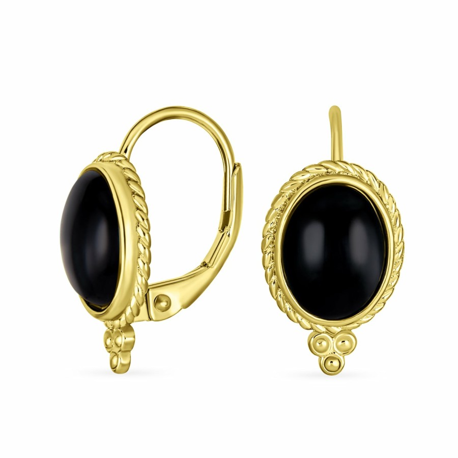 Shop Women Bling Jewelry Dangle Drop Earrings | Onyx Turquoise Jade Cable Edge Oval Gemstone Drop Earrings Gold Plated 925Silver