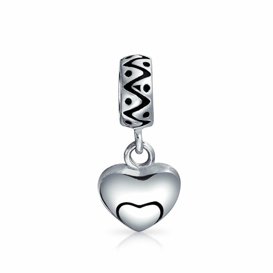 Shop Women Bling Jewelry Unique Charms | Monogram Alphabet Initial Milgrain Edge Heart Shape Charm Bead