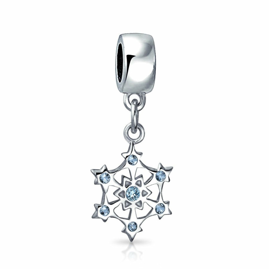 Shop Women Bling Jewelry Christmas Charms Beads | Winter Crystal Dangle Snowflake Bead Charm .925Sterling