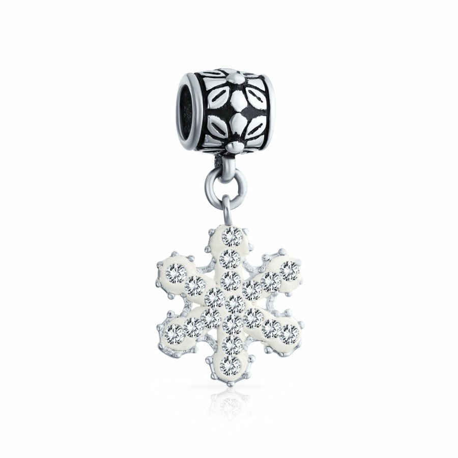 Shop Women Bling Jewelry Christmas Charms Beads | Winter Crystal Dangle Snowflake Bead Charm .925Sterling