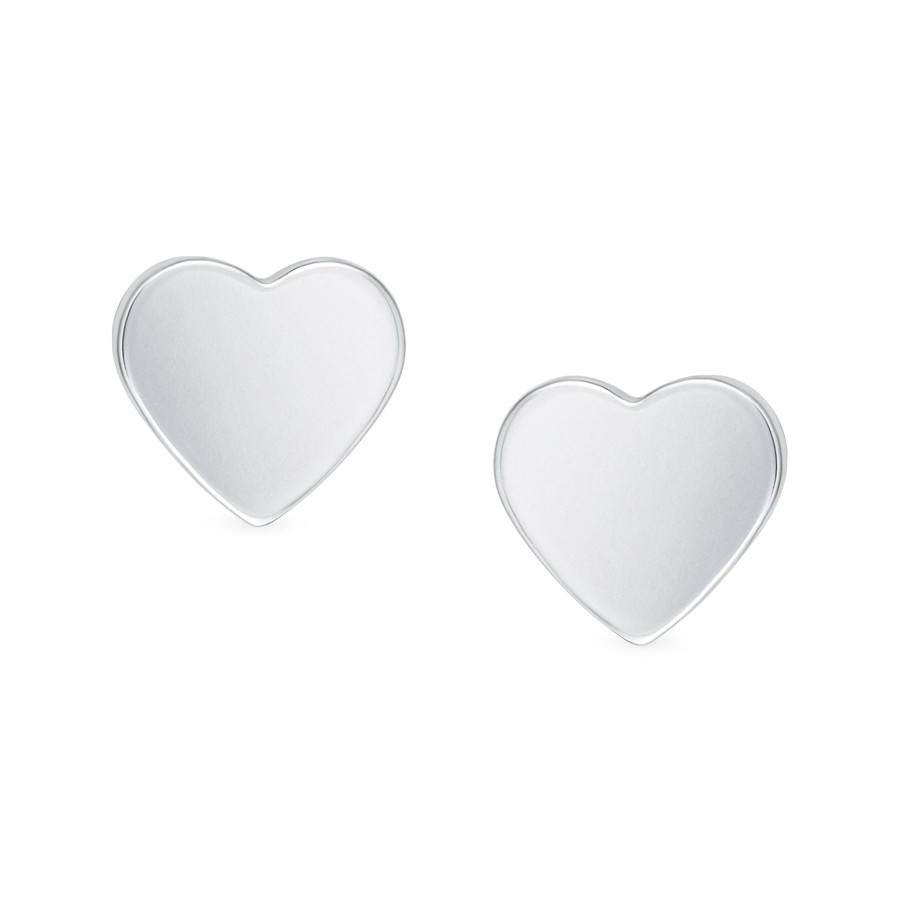 Shop Women Bling Jewelry Stud Earrings | Simple Plain Initial Heart Shape Stud Earrings .925Sterling Silver