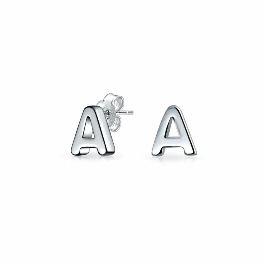 Shop Women Bling Jewelry | A-Z Geometric Alphabet Letter Initial Stud Earrings Sterling Silver