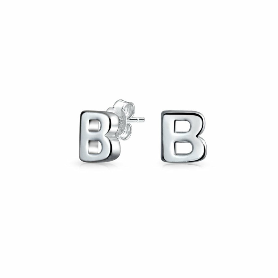 Shop Women Bling Jewelry | A-Z Geometric Alphabet Letter Initial Stud Earrings Sterling Silver