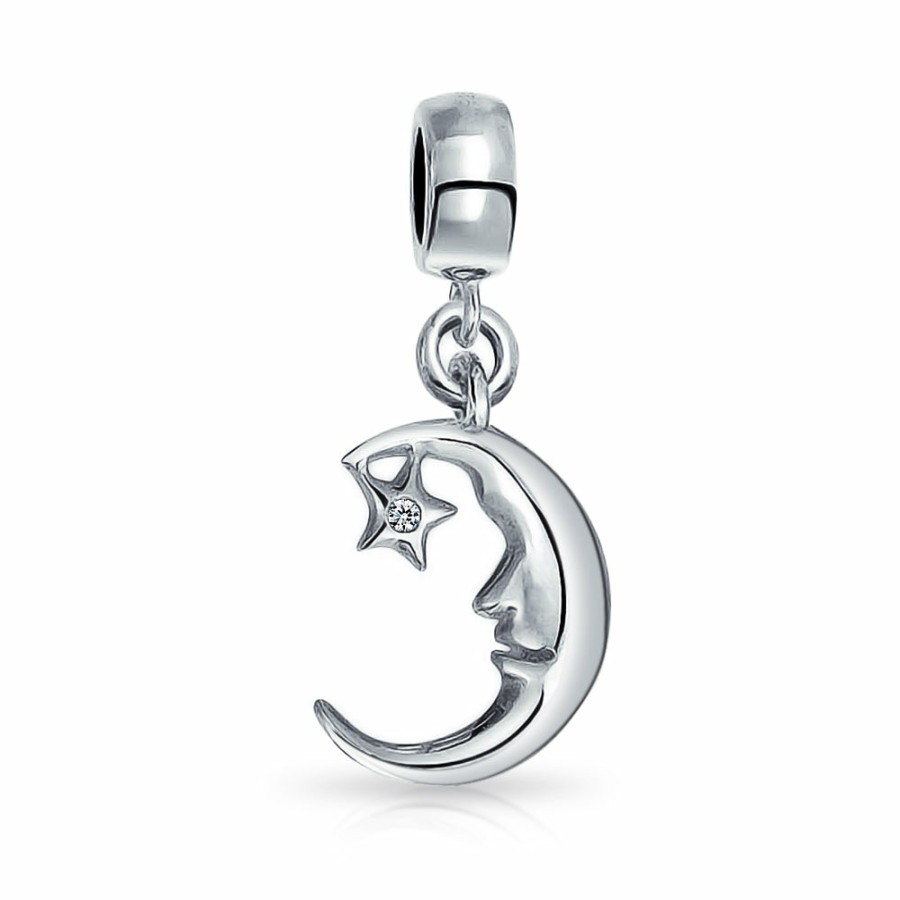 Shop Women Bling Jewelry Christmas Charms Beads | Celestial Sparkling Cz Crescent Moon Star Charm Bead Sterling