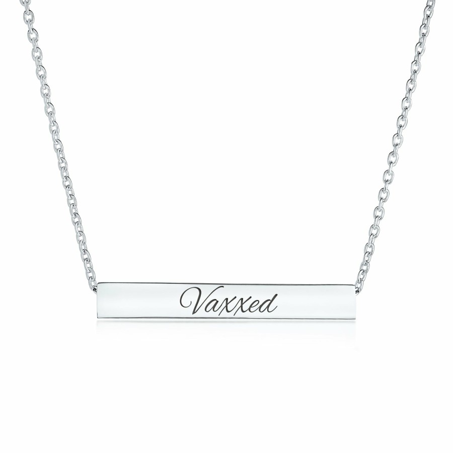 Shop Women Bling Jewelry Pendant Necklaces | Vaccinated Solid Horizontal Bar Pendant Necklace .925 Sterling Silver