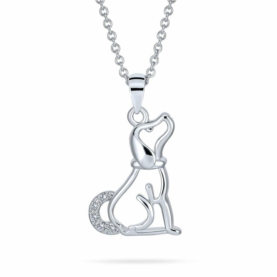 Shop Women Bling Jewelry | Loyal Puppy Pet Dog Necklace Bff Best Friend Cz Silver Tone Necklace