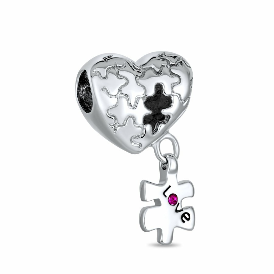 Shop Women Bling Jewelry Mothers Day Charm Beads | Autism Awareness Puzzle Piece Heart Love Charm Bead Sterling Silver