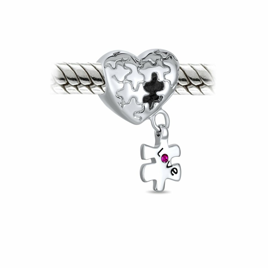 Shop Women Bling Jewelry Mothers Day Charm Beads | Autism Awareness Puzzle Piece Heart Love Charm Bead Sterling Silver