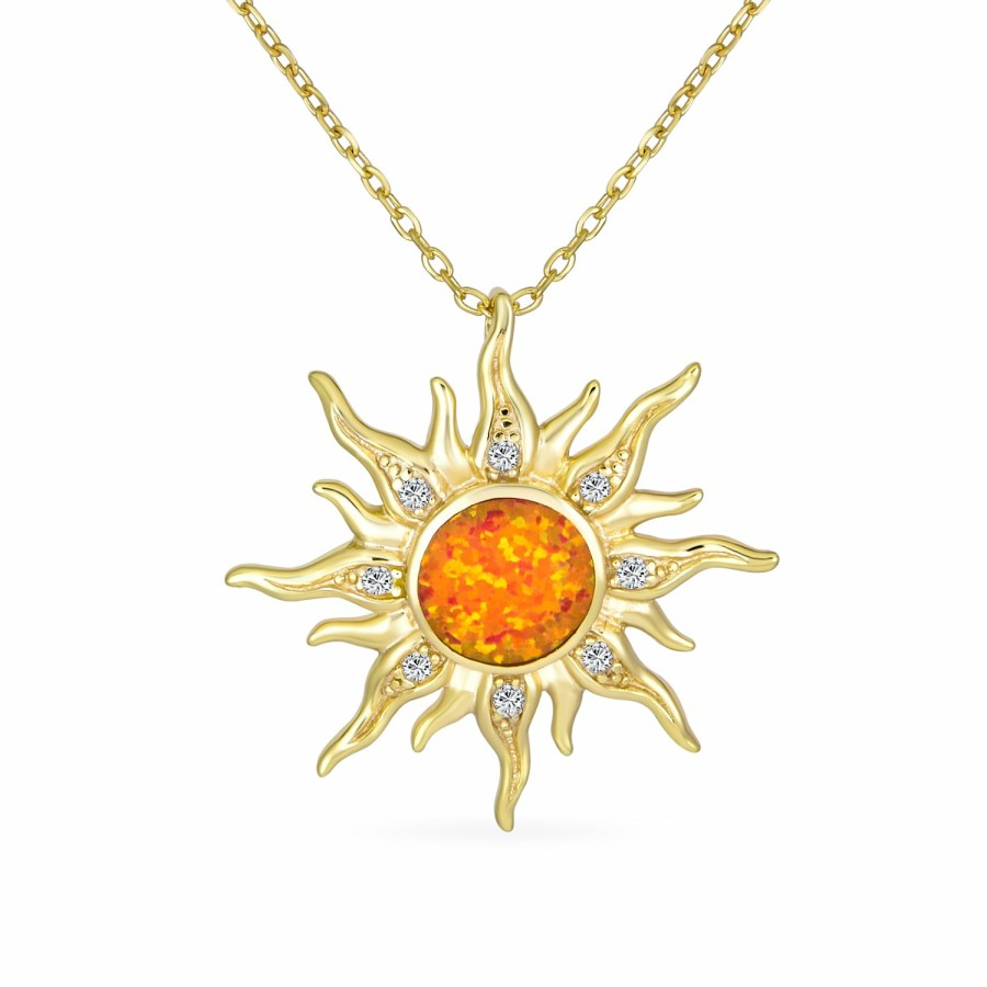 Shop Women Bling Jewelry Engravable Necklaces | Flaming Sunshine Opal Sun Burst Necklace .925Sterling Silver