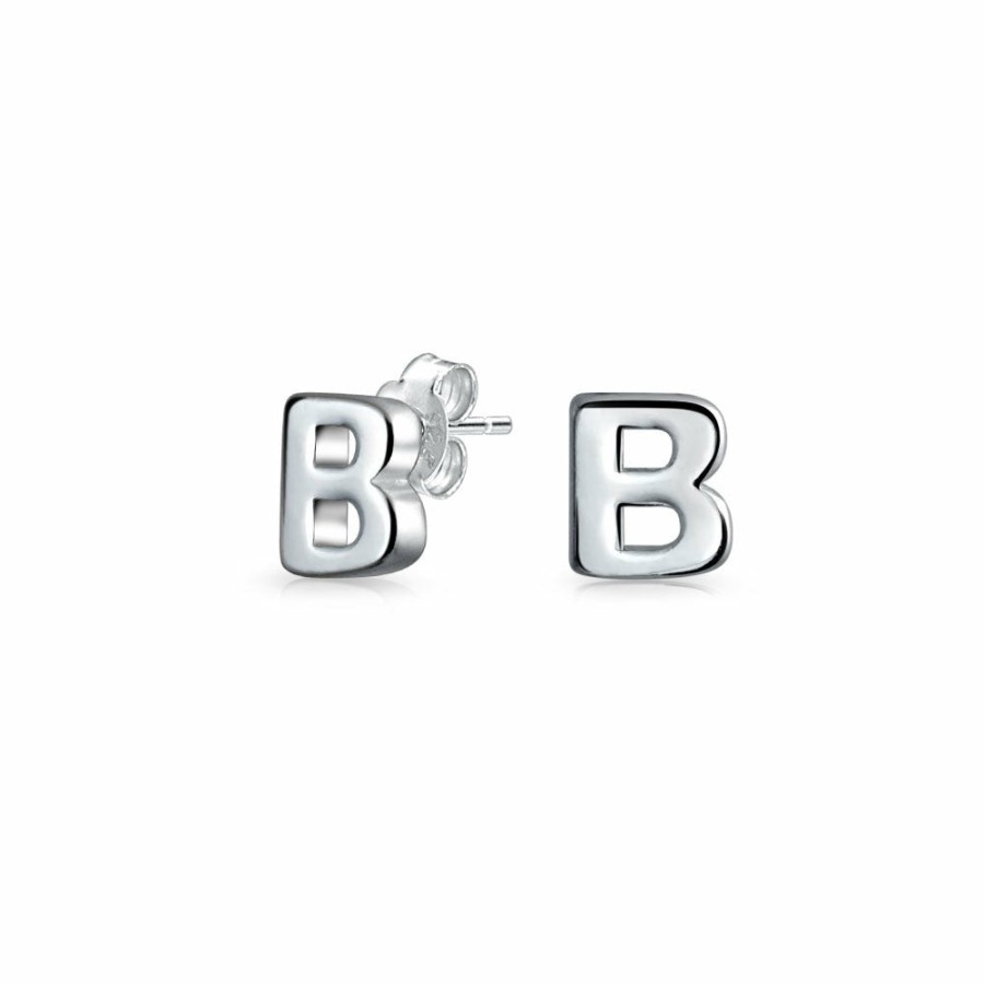 Shop Women Bling Jewelry Abc Initial | A-Z Geometric Alphabet Letter Initial Stud Earrings Sterling Silver