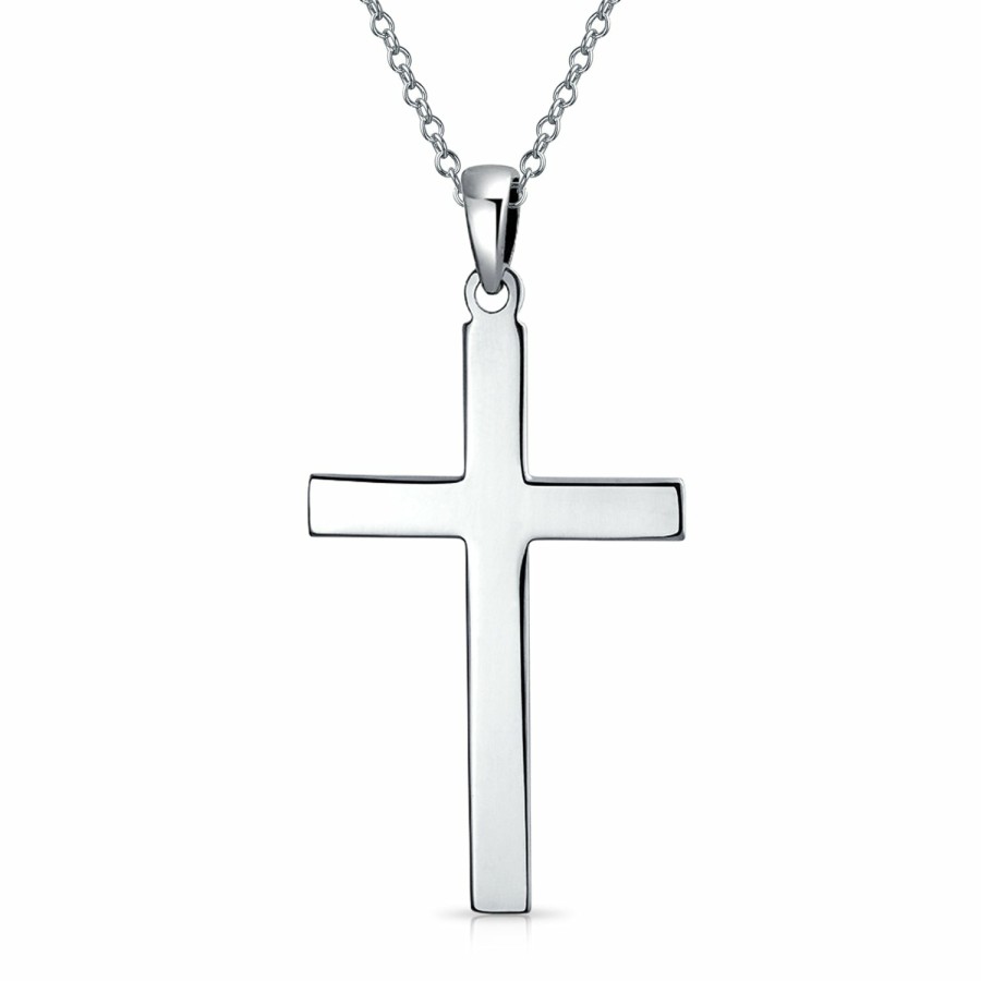 Shop Women Bling Jewelry Engravable Necklaces | Unisex Large Plain Basic Religious Jesus Cross Pendant Necklace Sterling