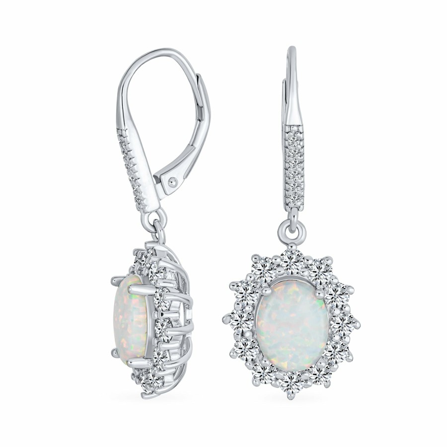 Shop Women Bling Jewelry Dangle Drop Earrings | White Opal Halo Aaa Cz Oval Drop Earrings Lever Back .925 Silver