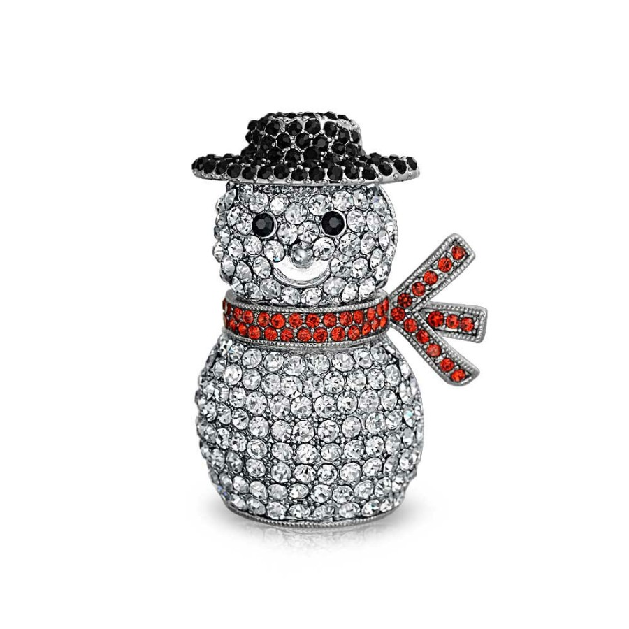 Shop Women Bling Jewelry Pins & Brooches | Winter White Crystal Large Statement Christmas Snowman Brooch Pin