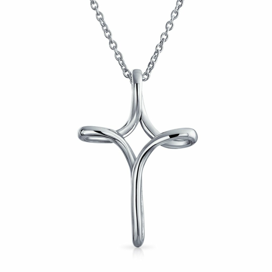 Shop Women Bling Jewelry Pendant Necklaces | Infinity Twist Cross Pendant Necklace Plain Sterling Silver Chain 1In