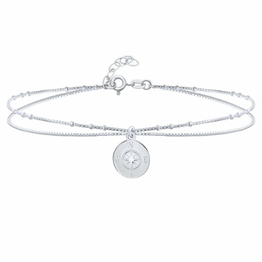 Shop Women Bling Jewelry Delicate Bracelets | Medallion Travel Protection Compass Anklet Bracelet Sterling Silver