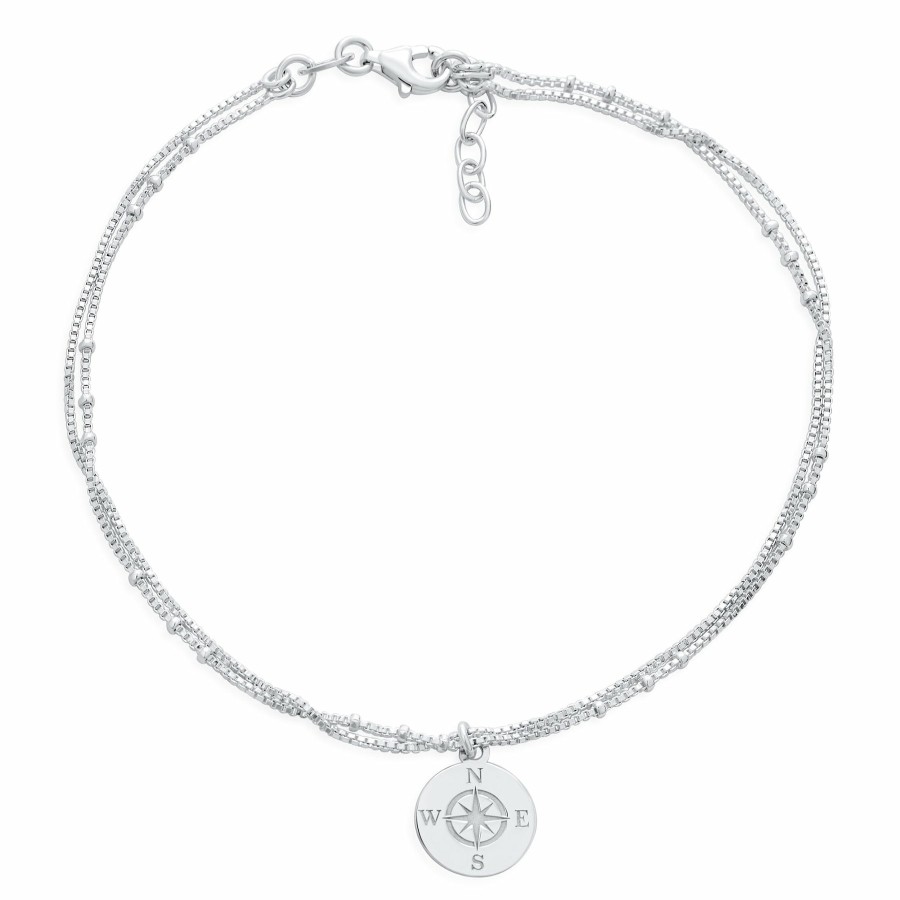 Shop Women Bling Jewelry Delicate Bracelets | Medallion Travel Protection Compass Anklet Bracelet Sterling Silver