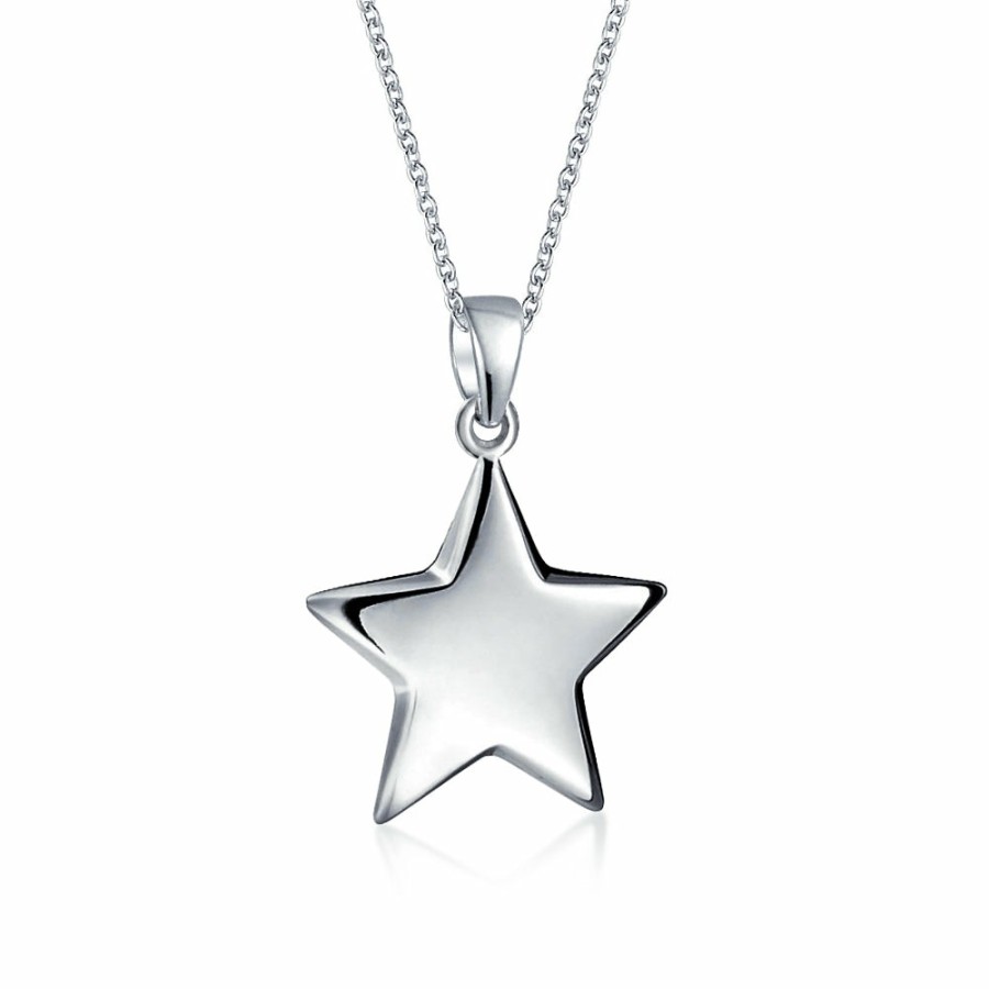 Shop Women Bling Jewelry Engravable Earrings | Initial A-Z Celestial Usa Patriotic Rock Star Necklace Pendant Silver