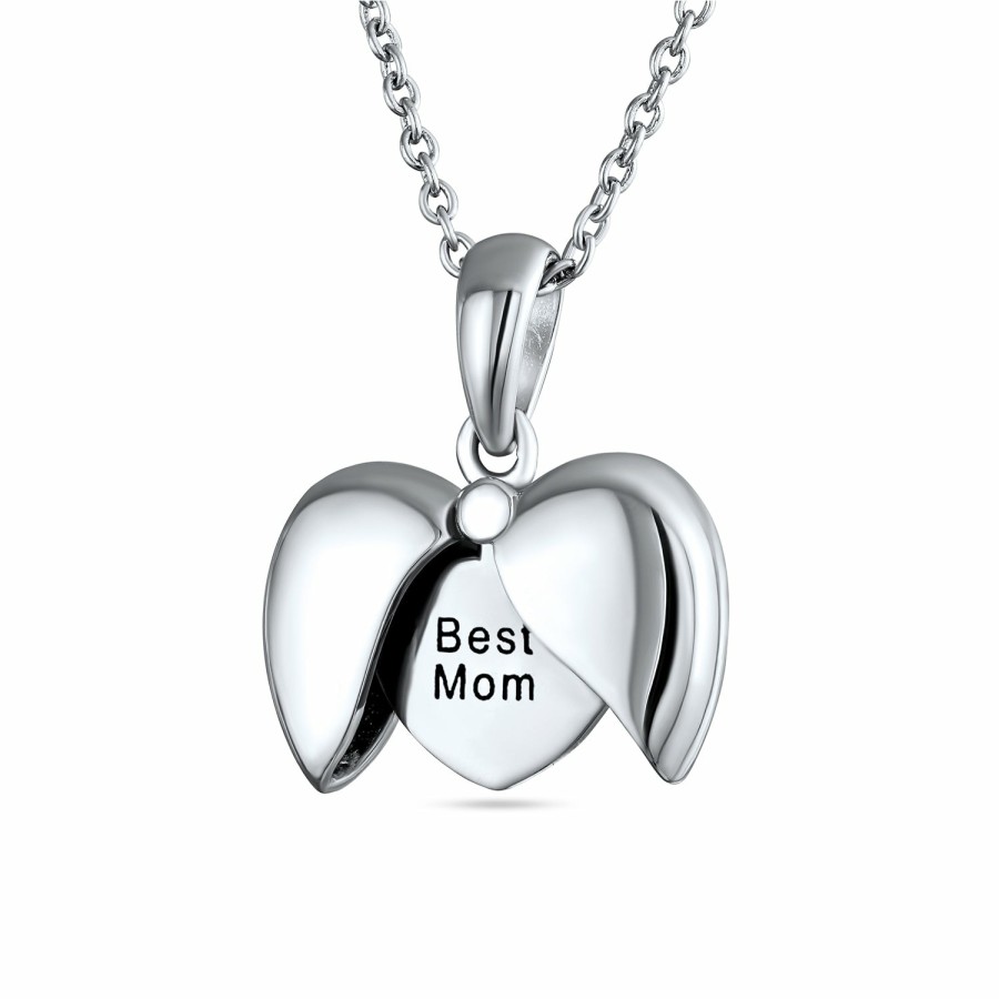 Shop Women Bling Jewelry Pendant Necklaces | Words Mom I Love You, Best Friend, Mom Angel Wing Heart Locket Pendant