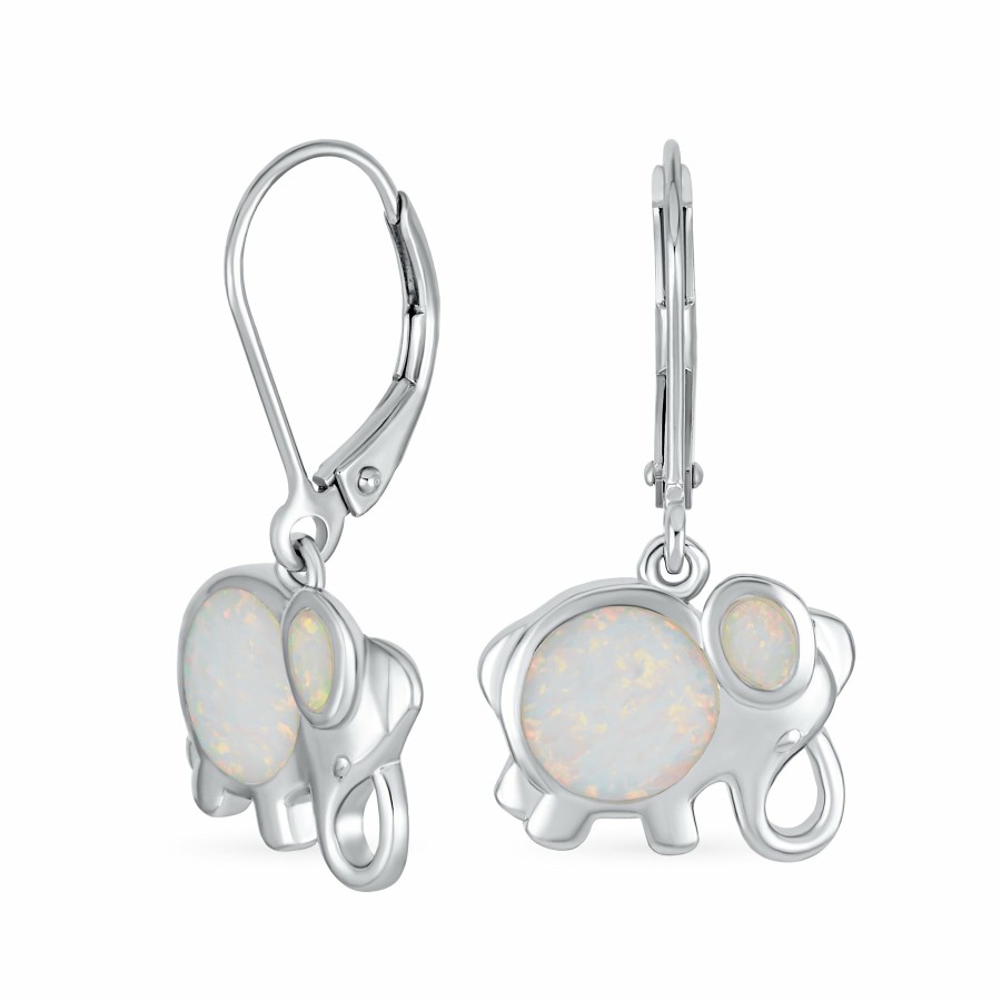 Shop Women Bling Jewelry Stud Earrings | Created White Opal Wise Lover Elephant Dangle Earrings Sterling Silver