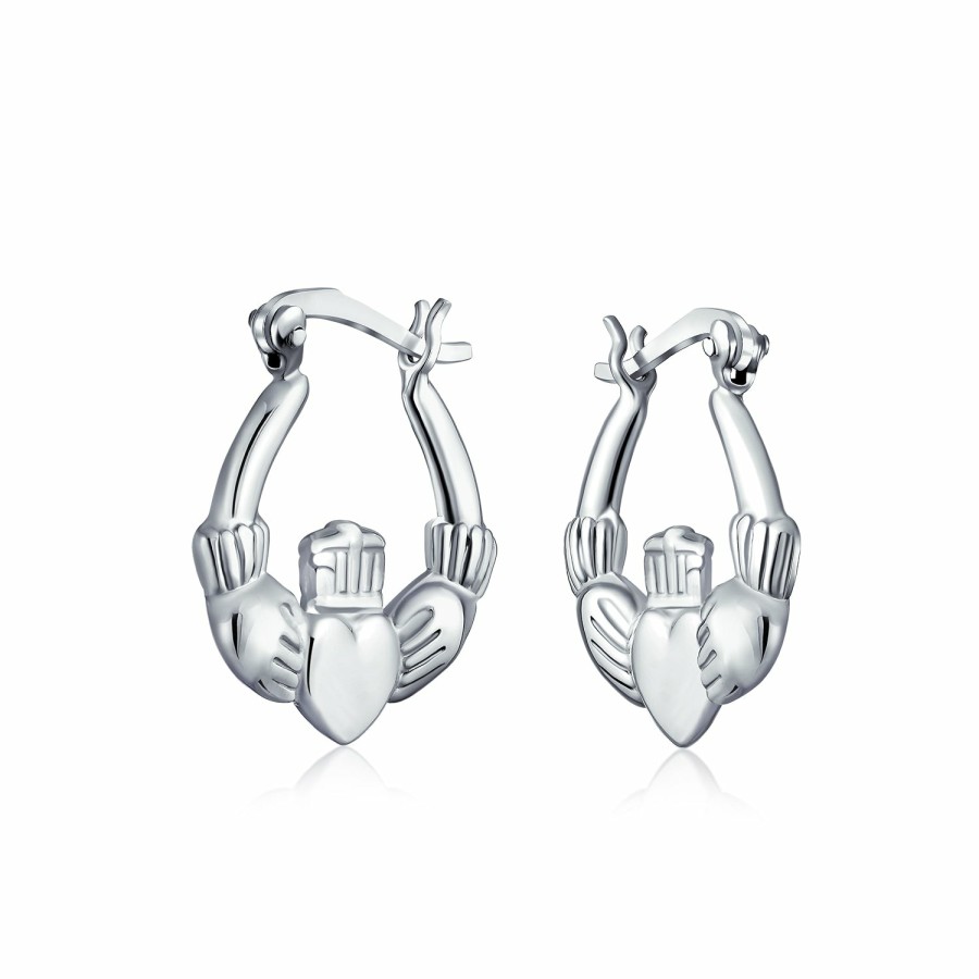 Shop Women Bling Jewelry Hoops Huggies Earrings | Bff Claddagh Celtic Friendship Heart Hoop Earrings .925 Sterling Silver