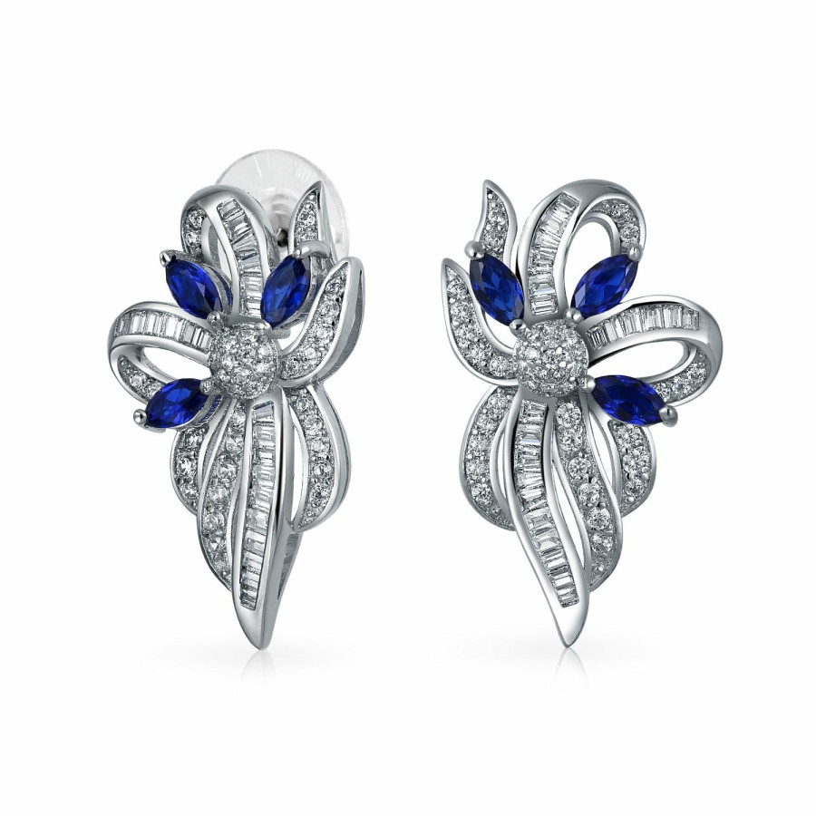 Shop Women Bling Jewelry Stud Earrings | Vintage Style Bridal White Crystal Ribbon Bow Drop Stud Earrings