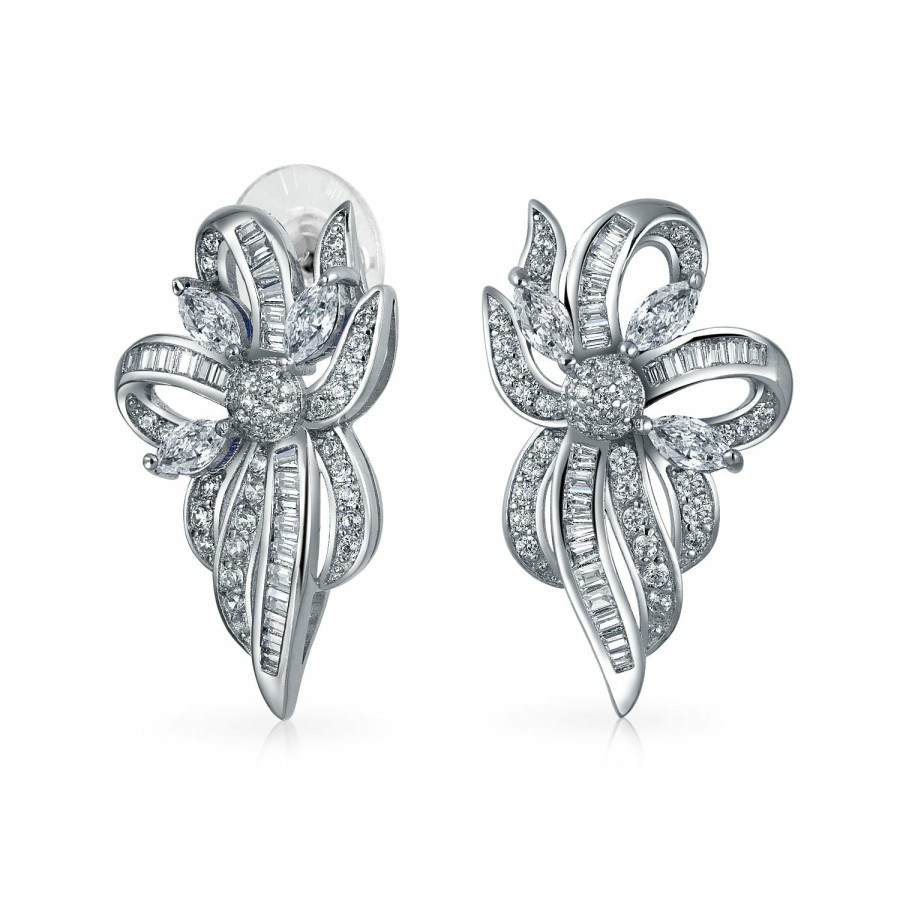 Shop Women Bling Jewelry Stud Earrings | Vintage Style Bridal White Crystal Ribbon Bow Drop Stud Earrings