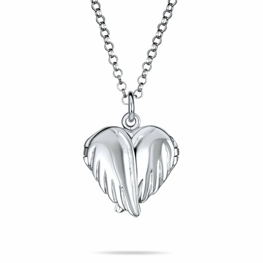 Shop Women Bling Jewelry Lockets | Guardian Angel Wing Feather Heart Photo Locket Pendant .925 Silver