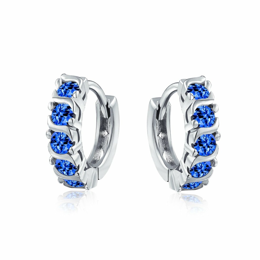 Shop Women Bling Jewelry Hoops Huggies Earrings | Wave Round Solitaire Cz Kpop Hoop Earrings Birthstone Colors