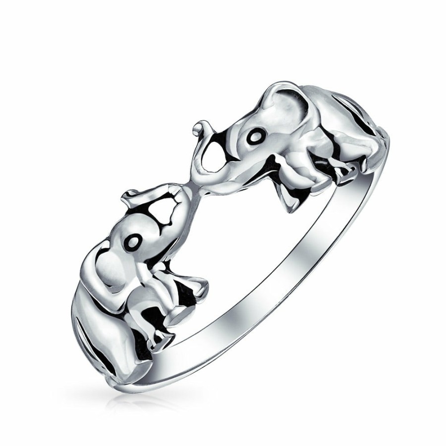 Shop Women Bling Jewelry Unique Rings | Good Luck Zoo Animal Two Elephants Ring Oxidized .925 Sterling Silver