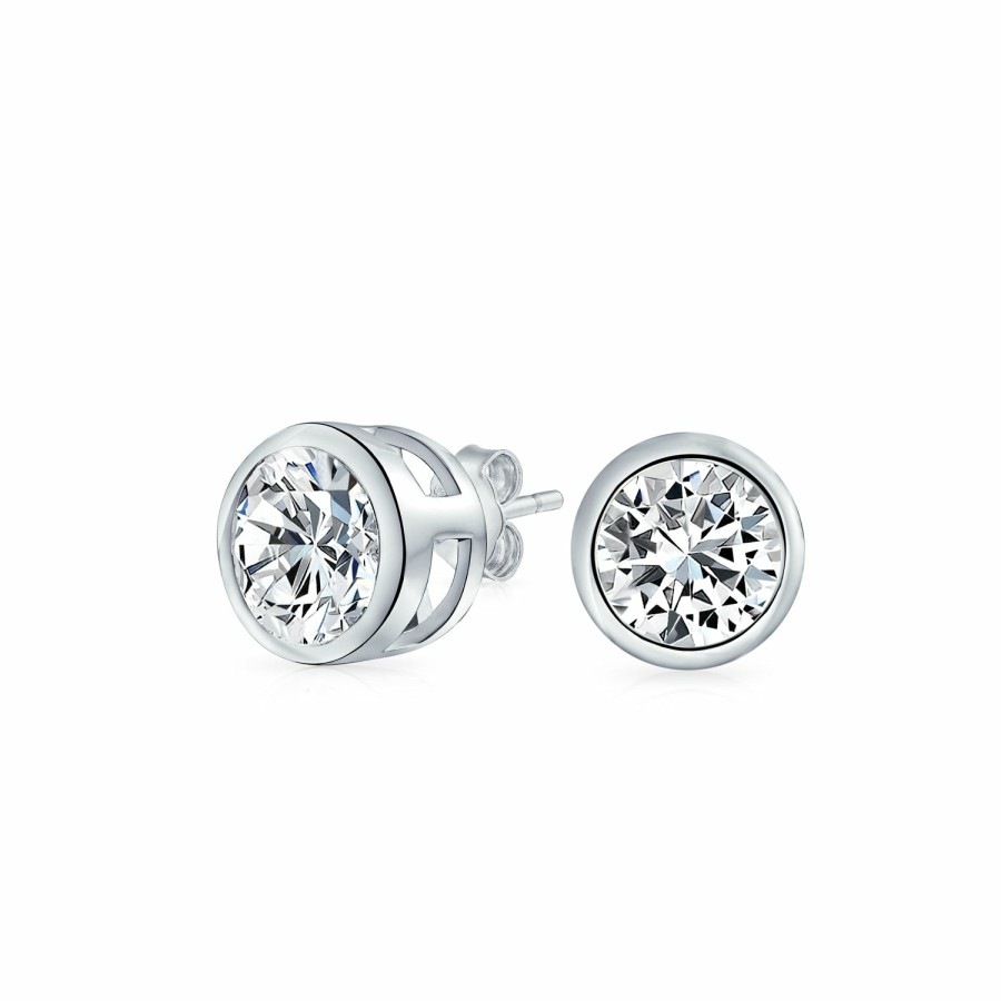 Shop Women Bling Jewelry Stud Earrings | Minimalist .75Ct Tiny Round Bezel Solitaire Aaa Cz Stud Earrings