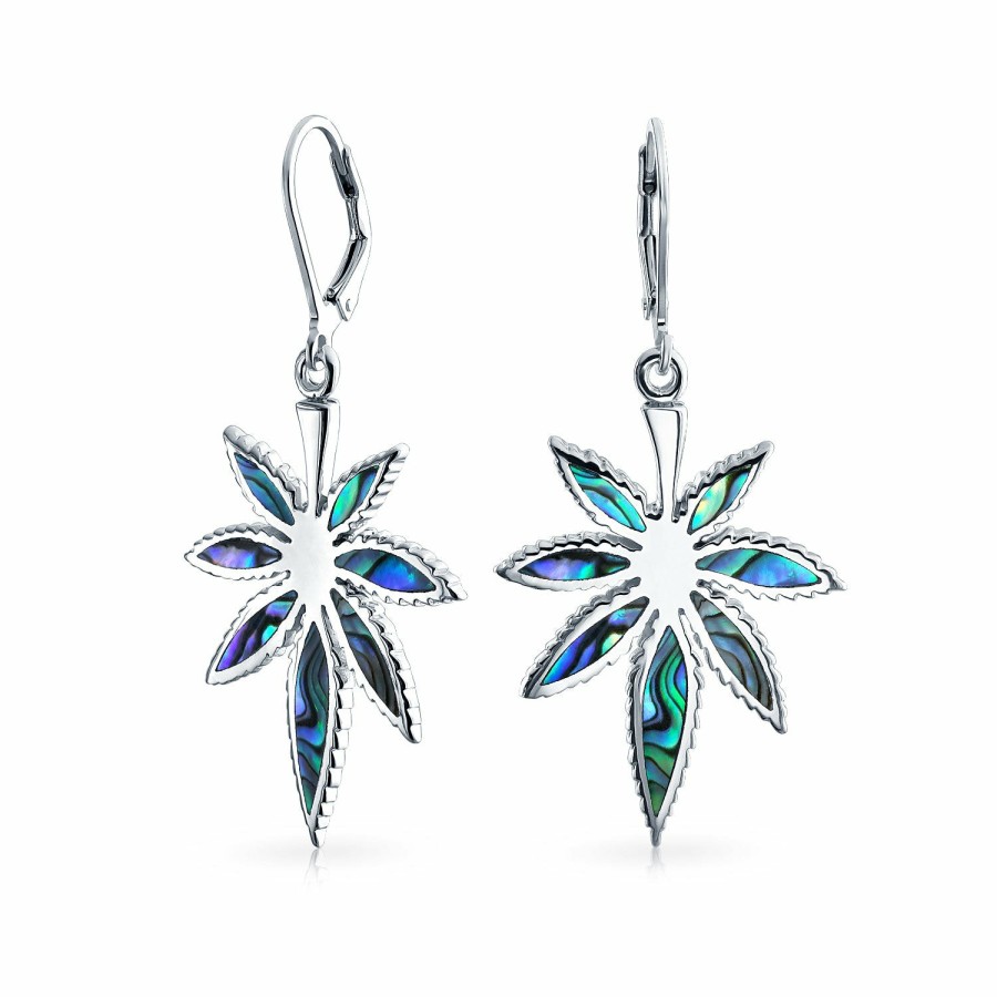 Shop Women Bling Jewelry Dangle Drop Earrings | Abalone Marijuana Leaf Drop Stud Earrings Pendant .925 Sterling