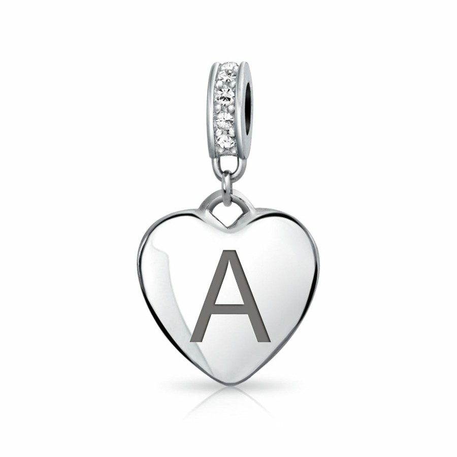 Shop Women Bling Jewelry Love Heart Beads | Heart Dangle Bead Charm Crystal Month April Sterling Harm