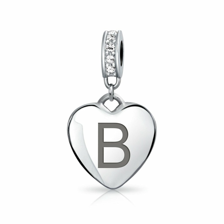 Shop Women Bling Jewelry Love Heart Beads | Heart Dangle Bead Charm Crystal Month April Sterling Harm