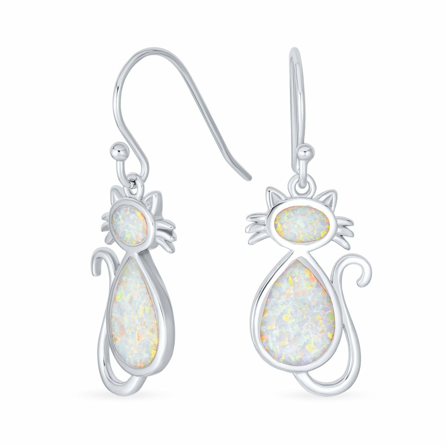 Shop Women Bling Jewelry | Opal Cat Kitten Kitty Dangle Earrings Pendant .925 Silver