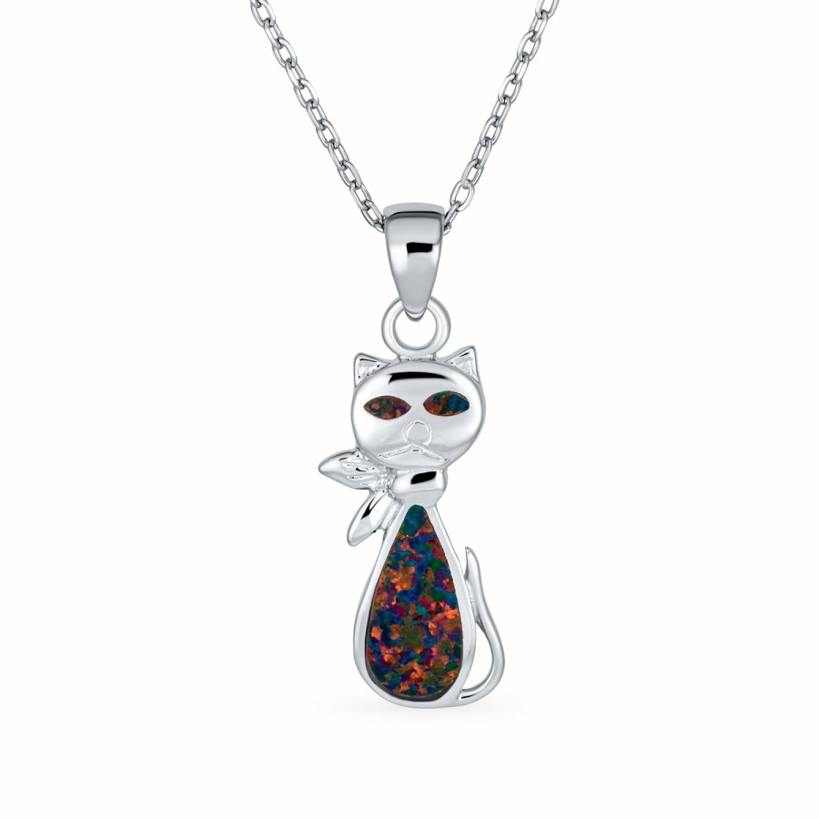 Shop Women Bling Jewelry | Opal Cat Kitten Kitty Dangle Earrings Pendant .925 Silver