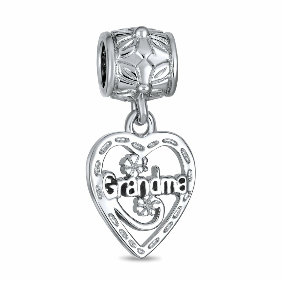 Shop Women Bling Jewelry Mothers Day Charm Beads | Bff Grandma Mother Word Heart Shape Dangle Bead Charm Sterling