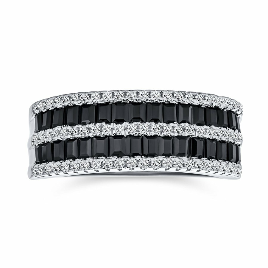 Shop Women Bling Jewelry Stacking Eternity Rings | Two Tone And White Pave 1/2 Eternity Band Ring Sterling Silver Black