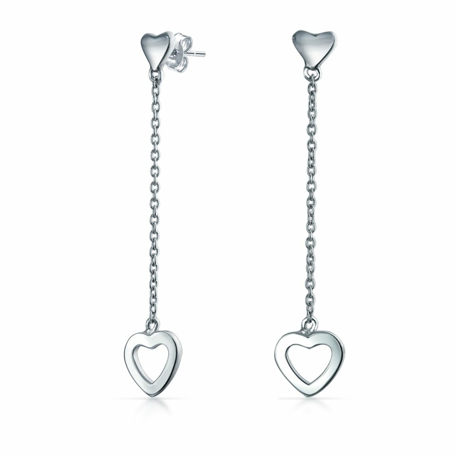 Shop Women Bling Jewelry Dangle Drop Earrings | Romantic Heart Stud Earrings Necklace Simple Polished .925 Sterling