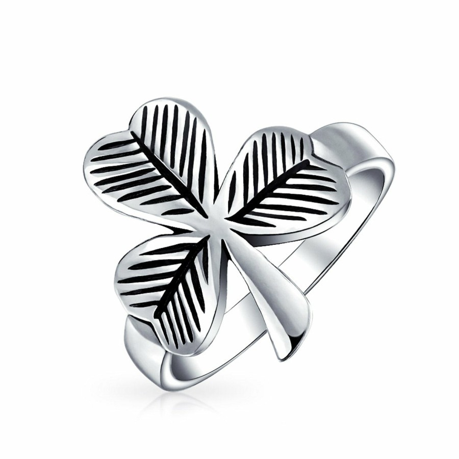 Shop Women Bling Jewelry Unique Rings | Good Luck Celtic Irish Shamrock Clover Ring Oxidized .925 Sterling