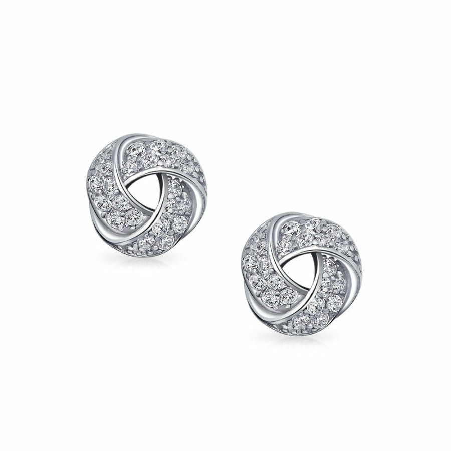 Shop Women Bling Jewelry Stud Earrings | Cz Love Knot Pave Stud Earring Rose Gold Plated .925 Sterling Silver