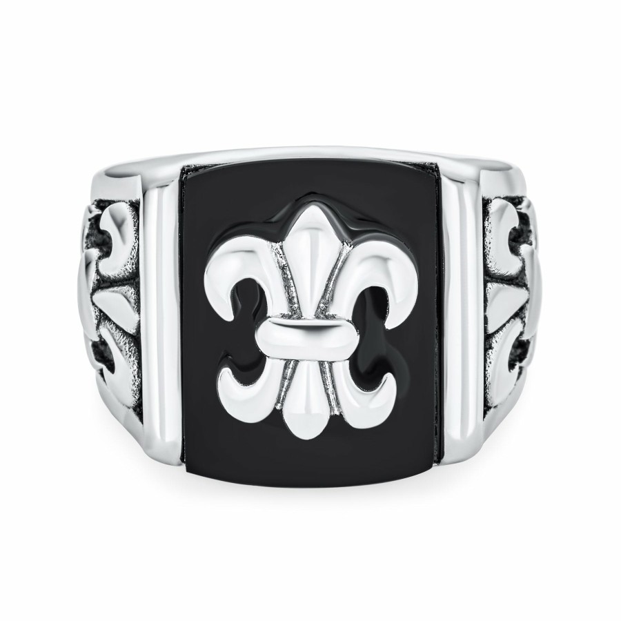 Shop Men Bling Jewelry Mens Rings | Large Mens Religious Ancient Fleur De Lis Cross Signet Ring Band Stainless Steel