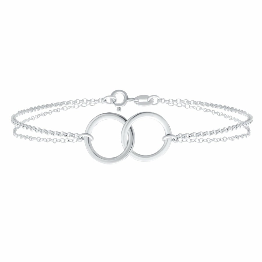 Shop Women Bling Jewelry Delicate Bracelets | Double Chain Interlocking Rings Circle Anklet Bracelet .925Sterling Silver